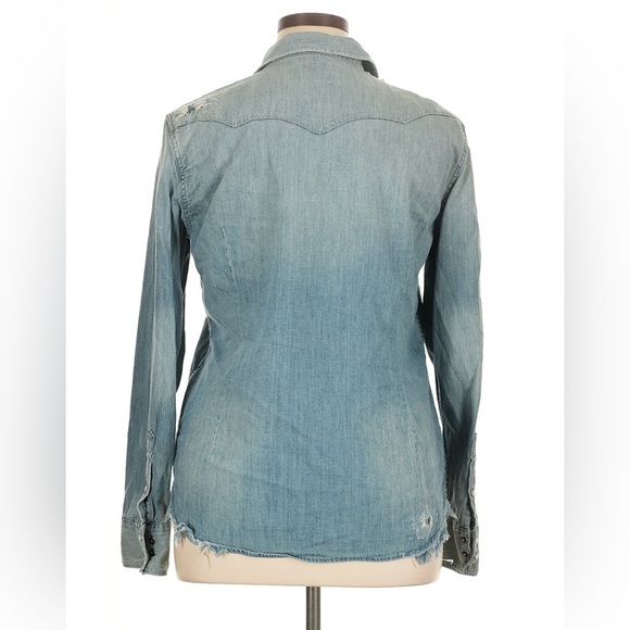 Ralph Lauren Dungarees Distressed Denim Button Up Shirt Pearl Snap Western Women - Picture 4 of 7